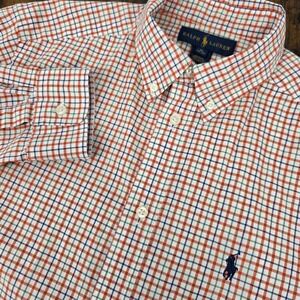 Polo Ralph Lauren Boys Long Sleeve‎ Button Down White Orange Blue Green XL 18-20